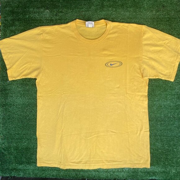Vintage 90s Nike Logo Shirt Yellow Retro Athletic Swoosh Tee - Picture 1 of 5